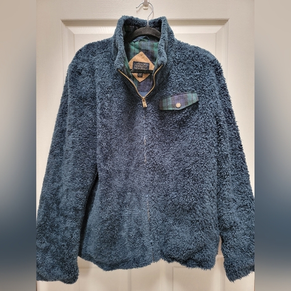 Pendleton Womens Fuzzy Sherpa Plaid Full Zip Mock Neck Jacket Size XL - Picture 1 of 4